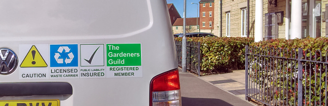 Local gardener's van featuring the official logo of The Gardeners Guild